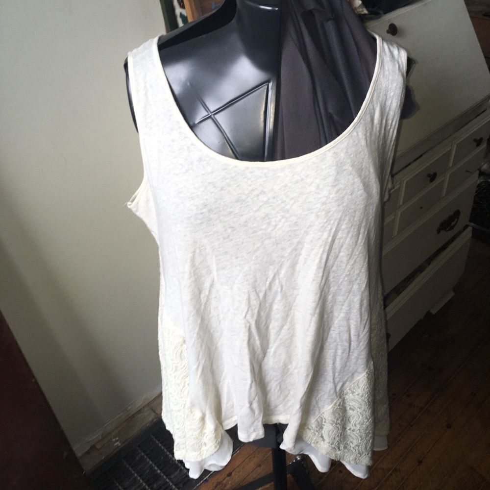Torrid 1 yoke neck knit, lace semi sheer hem
